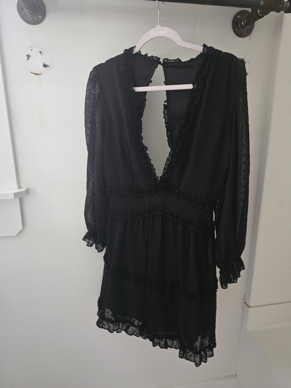 Black V-Neck Ruffle Mini Dress